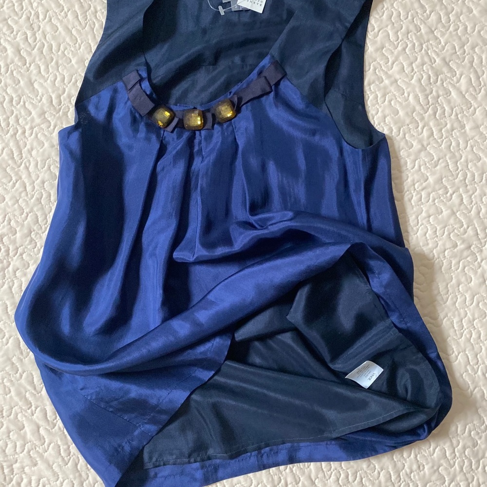 Vince silk top with grosgrain & beading at collar
